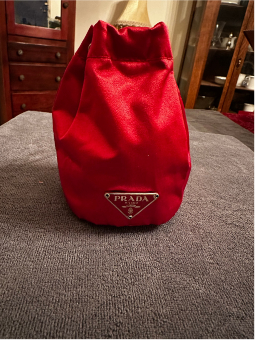 Prada Red Satin Mini Drawstring Bag